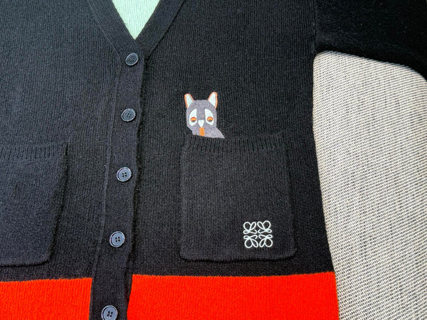 Loewe 2025 V-Neck Button-Up Cardigan Black Mix Colors Wool 331646