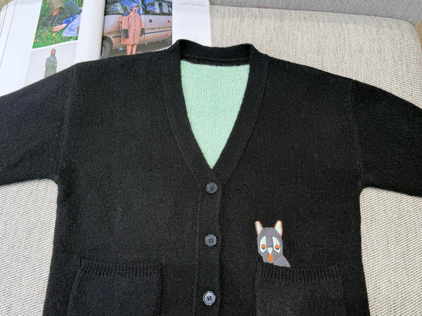 Loewe 2025 V-Neck Button-Up Cardigan Black Mix Colors Wool 331646