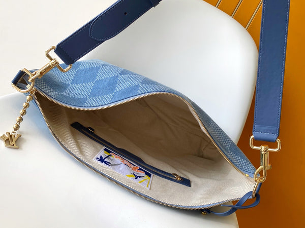 LV Vagabond Hobo 38cm Blue Cotton with 3D Damier Denim GHW