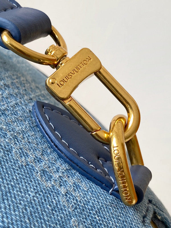 LV Speedy 18 Bandoulière Blue Cotton with 3D Damier Denim GHW