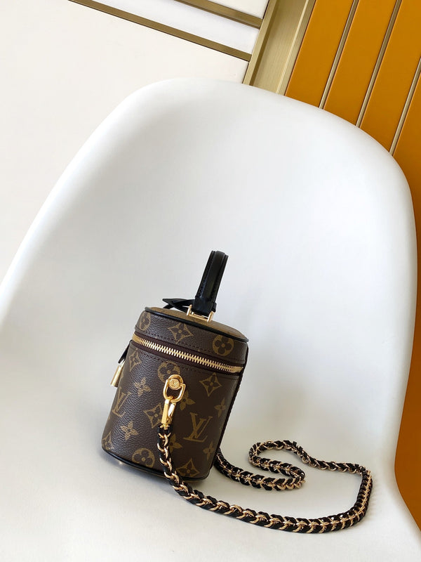 LV M47128 Vanity PM 13cm with Chain Brown Monogram Canvas & Cafskin GHW