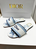 CD 26s Floral Embroidered Sandals White Blue Canvas 683028