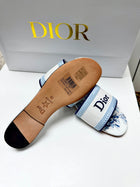 CD 26s Floral Embroidered Sandals White Blue Canvas 683028