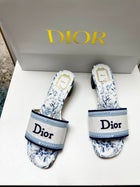 CD 26s Floral Embroidered Sandals White Blue Canvas 683028