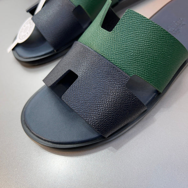 HM Oran Slippers in Black and Green Cowhide 735644