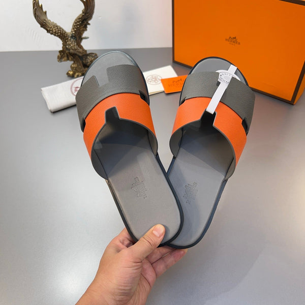 HM Oran Slippers in Gray and Orange Cowhide 735645