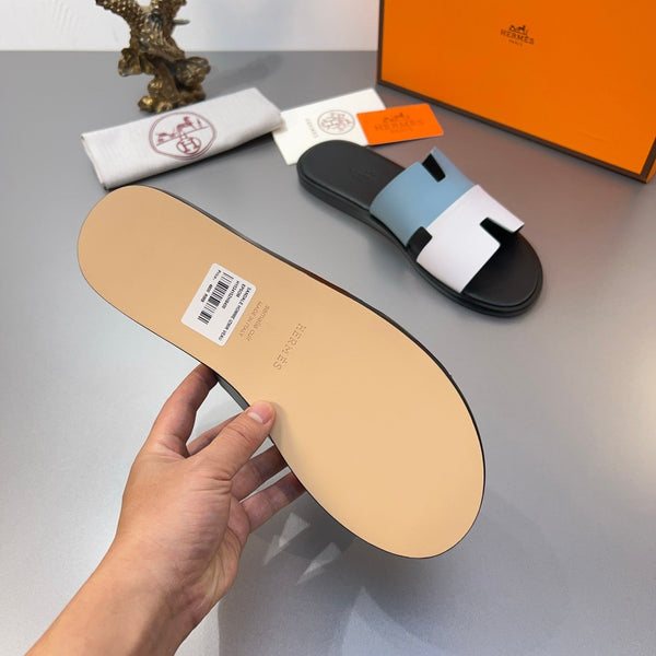 HM Oran Slippers in Cloud Blue and White Calfskin 735650