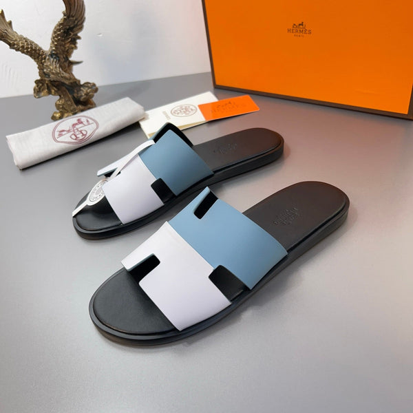 HM Oran Slippers in Cloud Blue and White Calfskin 735650