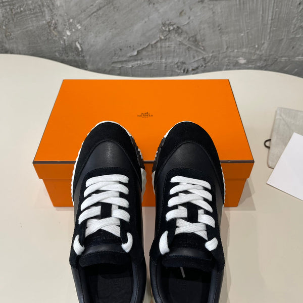Sneakers HM Bouncing 35 in pelle di capra nera e pelle scamosciata di capra H Nero Marrone chiaro