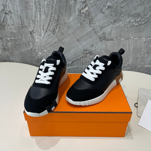 Sneakers HM Bouncing 35 in pelle di capra nera e pelle scamosciata di capra H Nero Marrone chiaro