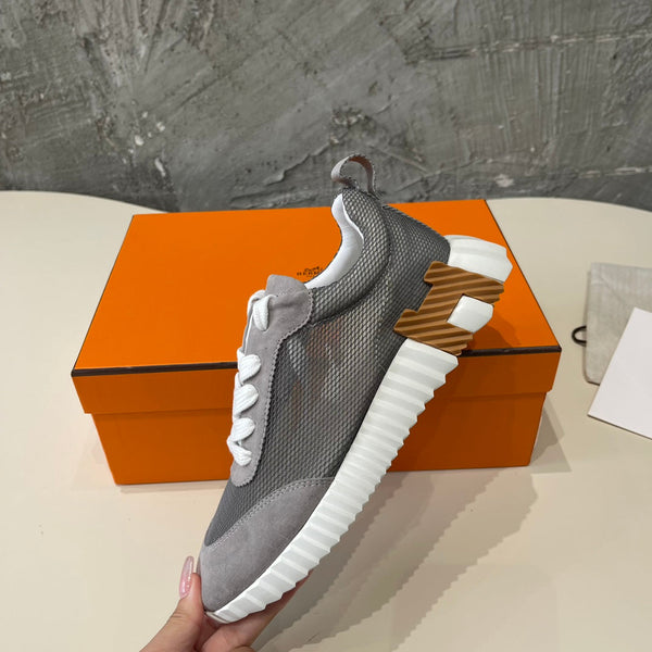 HM Bouncing 35 Sneakers Grey Mesh Transparent Canvas & Suede Goatskin H Black Light Brown