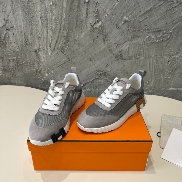 HM Bouncing 35 Sneakers Grey Mesh Transparent Canvas & Suede Goatskin H Black Light Brown