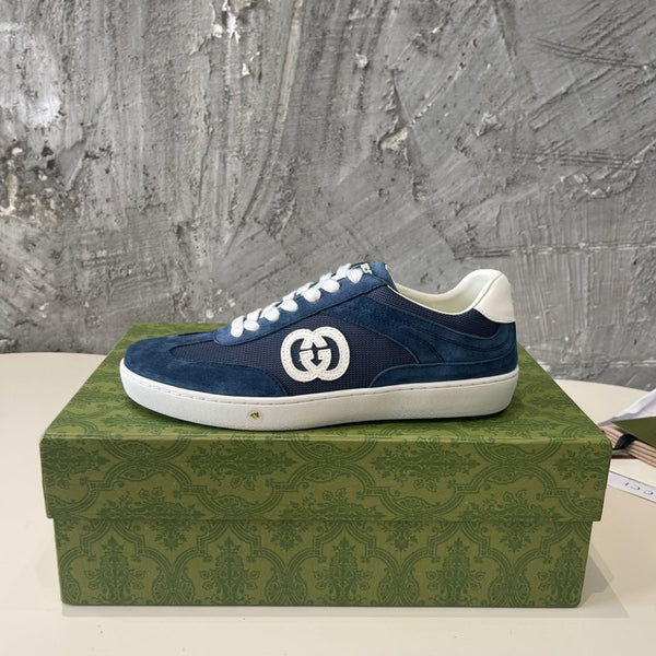 GG Low Sneaker Navy Blue Canvas Suede Calfskin