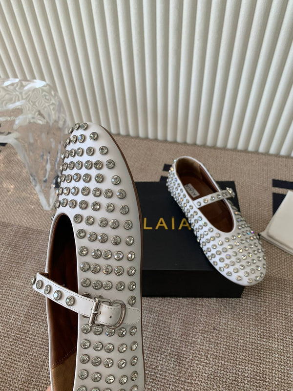 ballet flat in strass white lambskin