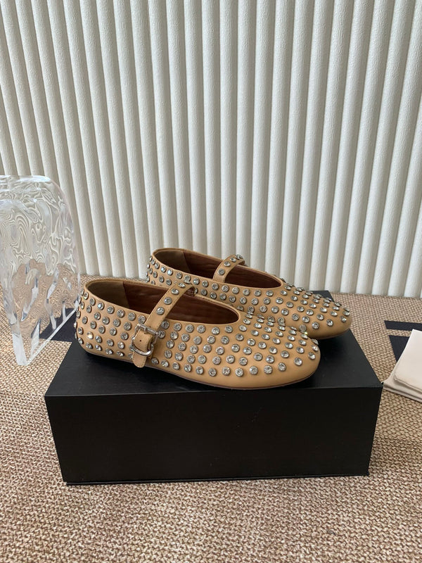 ballet flat in strass beige lambskin