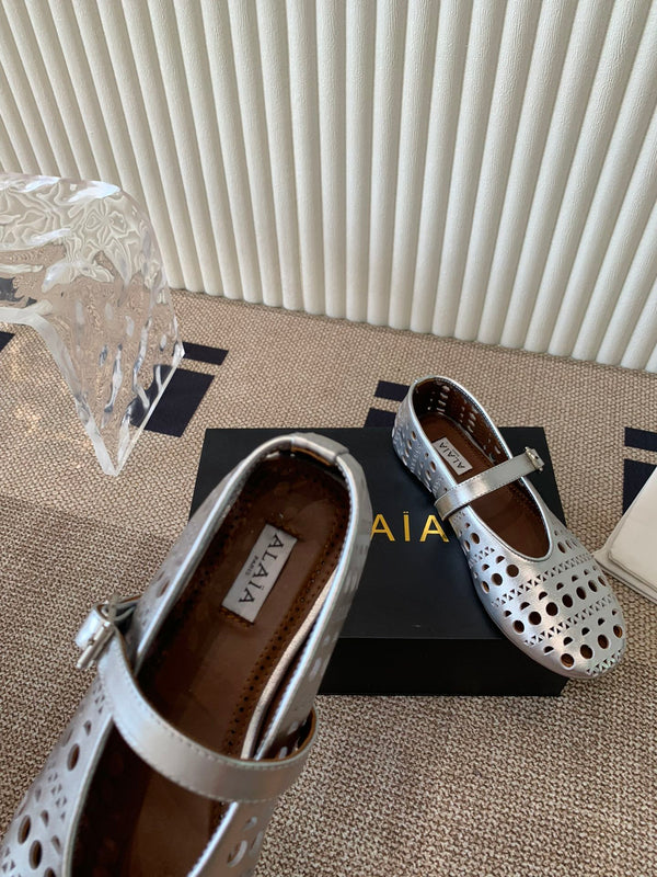 ballet flat in vienne silver metalic lambskin