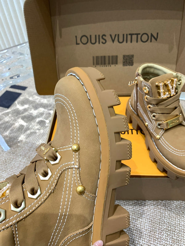 LV Checker Ankle Boots Beige Nubuck Calfskin