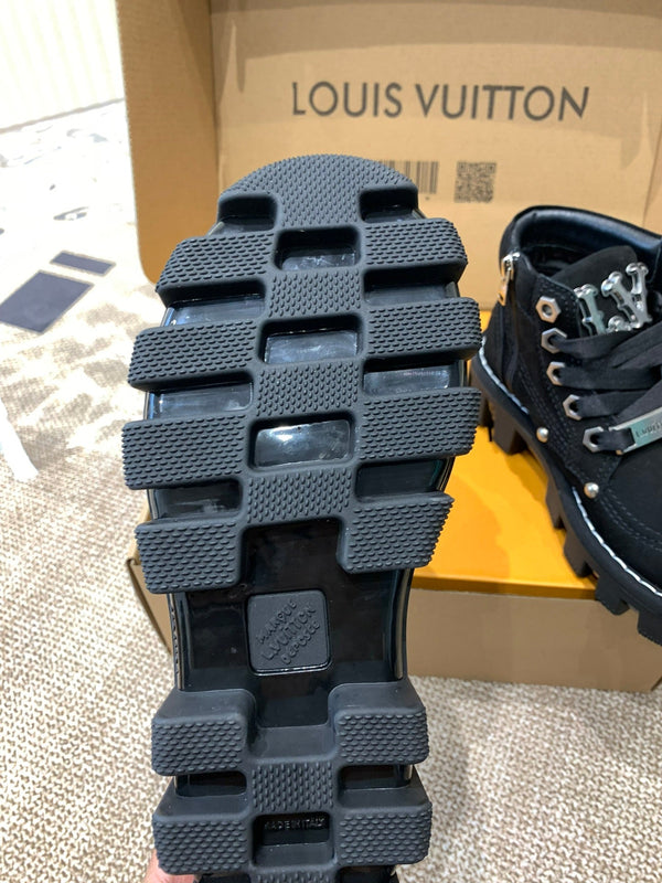 LV Checker Ankle Boots Black Nubuck Calfskin