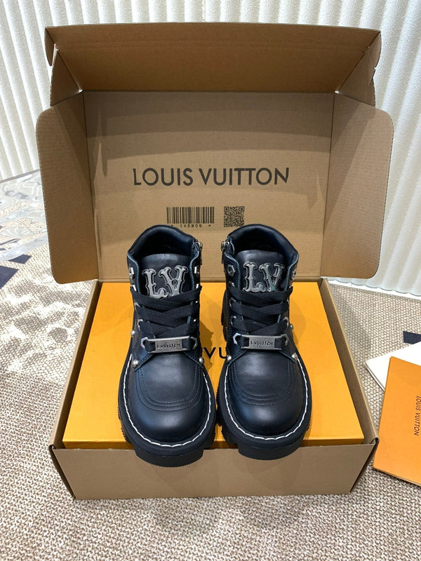 LV Checker Ankle Boots Black Cowhide