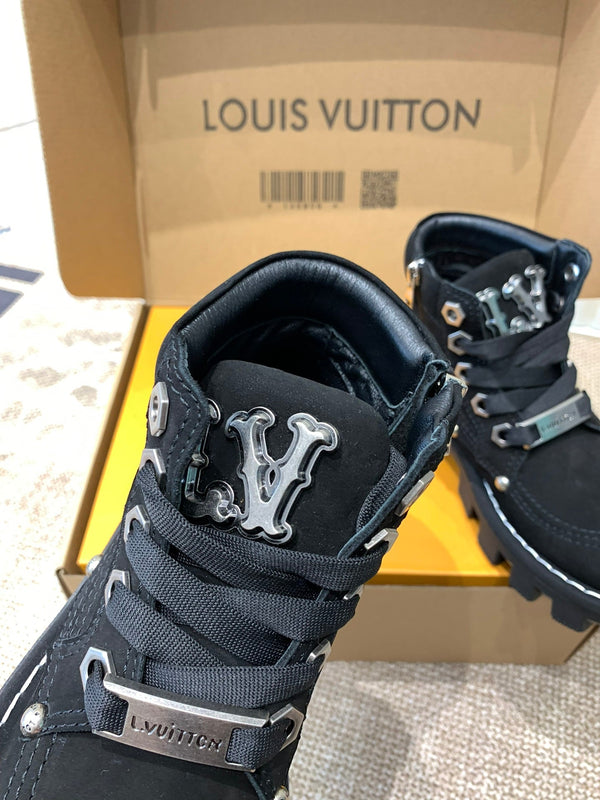 LV Checker Ankle Boots Black Cowhide