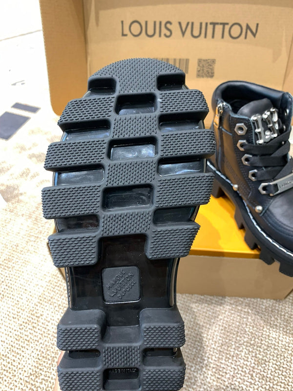 LV Checker Ankle Boots Black Cowhide