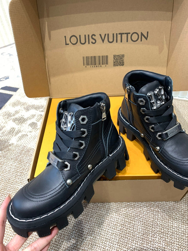 LV Checker Ankle Boots Black Cowhide