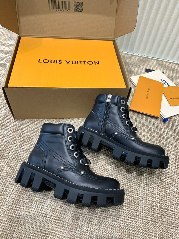 LV Checker Ankle Boots Black Cowhide