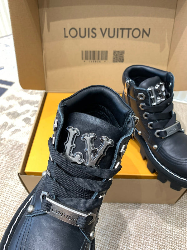 LV Checker Ankle Boots Black Cowhide