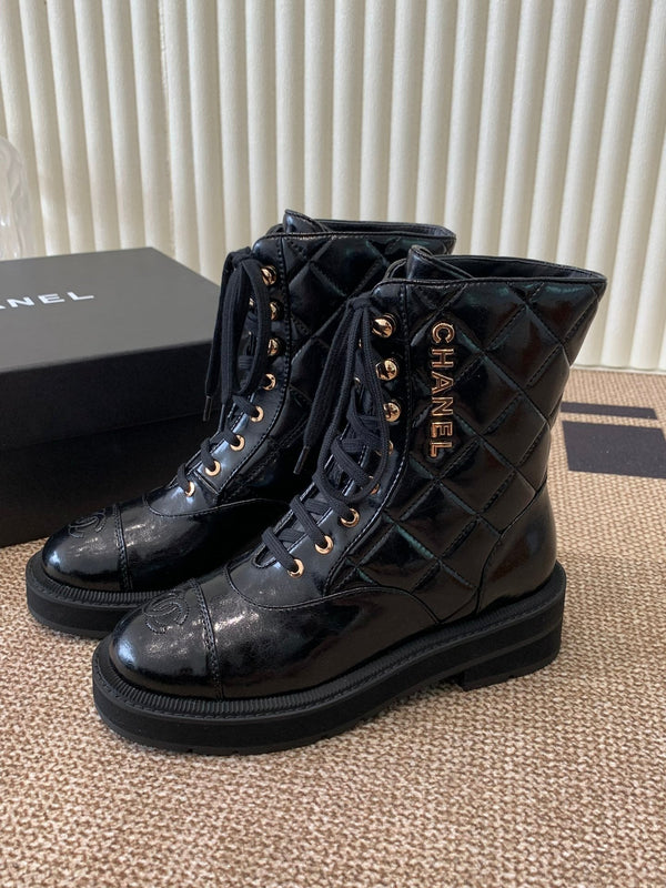 Chanel Electric Ankle Show Boot Black Glossy Leather 507527