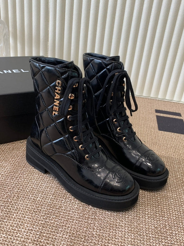 Chanel Electric Ankle Show Boot Black Glossy Leather 507527