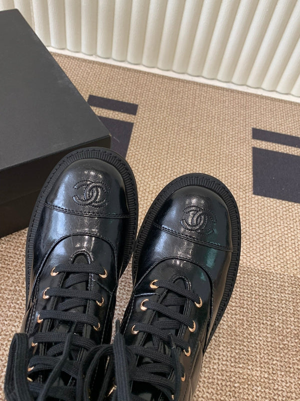 Chanel Electric Ankle Show Boot Black Glossy Leather 507527