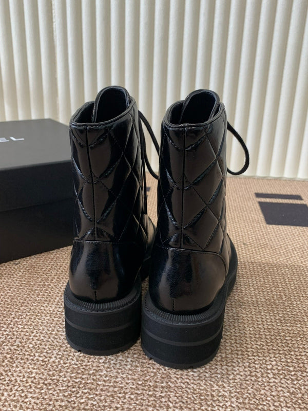 Chanel Electric Ankle Show Boot Black Glossy Leather 507527