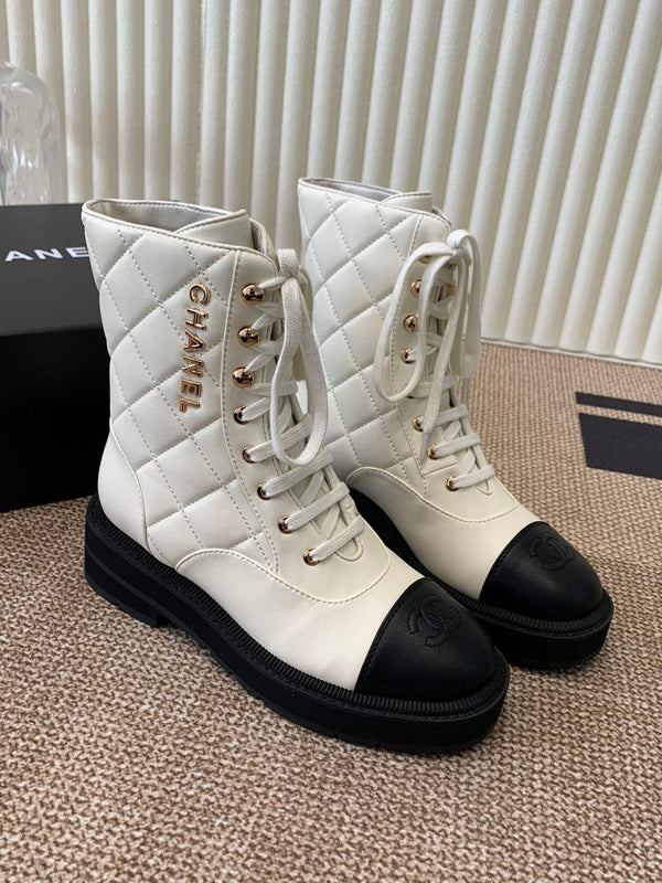 Chanel Electric Show Ankle Boot Cream and Black Leather 507521