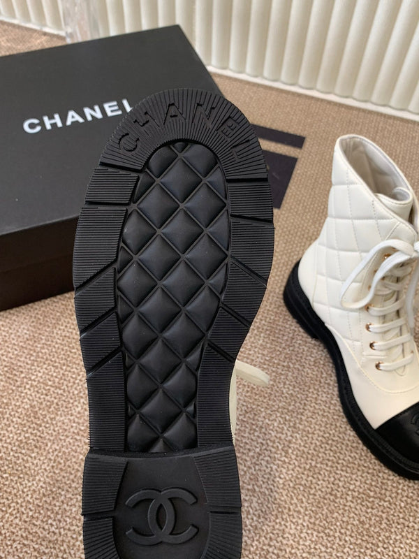 Chanel Electric Show Ankle Boot Cream and Black Leather 507521