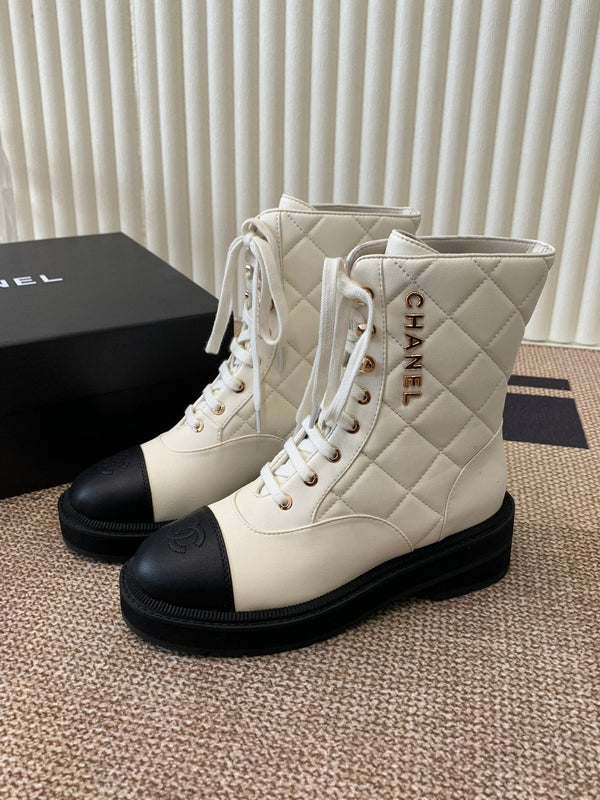 Chanel Electric Show Ankle Boot Cream and Black Leather 507521