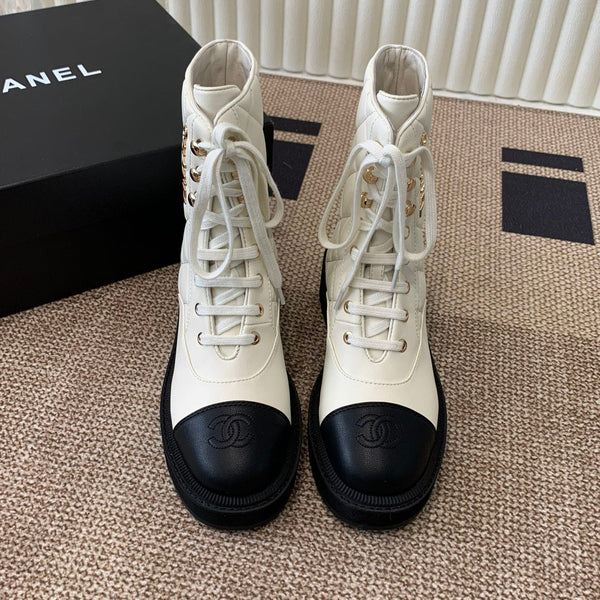 Chanel Electric Show Ankle Boot Cream and Black Leather 507521