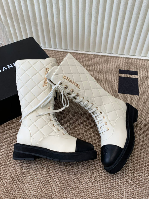 Chanel Electric Show Boot Cream and Black Leather 507522