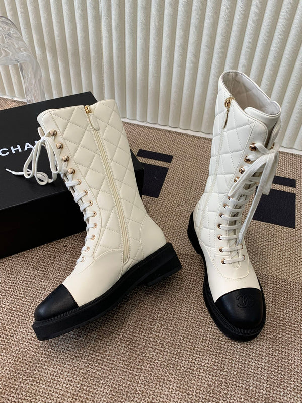 Chanel Electric Show Boot Cream and Black Leather 507522