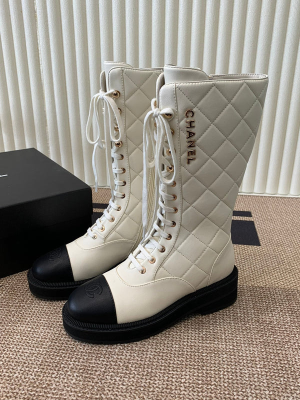 Chanel Electric Show Boot Cream and Black Leather 507522