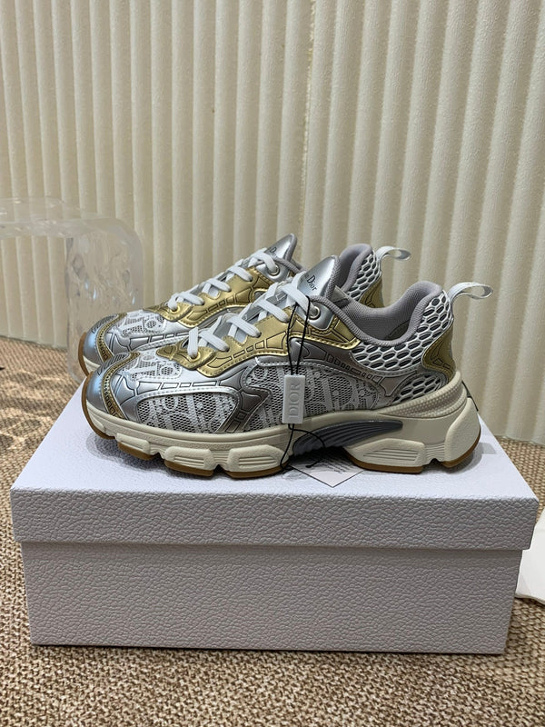 CD Vibe Sneaker In White Mix Dark Grey Gold Polyester Mesh Fabric And Cowhide 113418