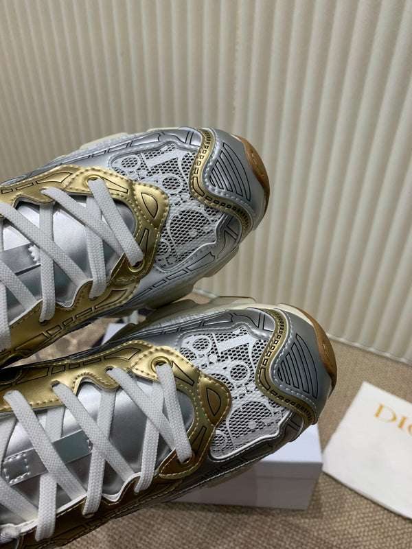 CD Vibe Sneaker In White Mix Dark Grey Gold Polyester Mesh Fabric And Cowhide 113418