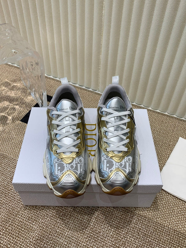 CD Vibe Sneaker In White Mix Dark Grey Gold Polyester Mesh Fabric And Cowhide 113418