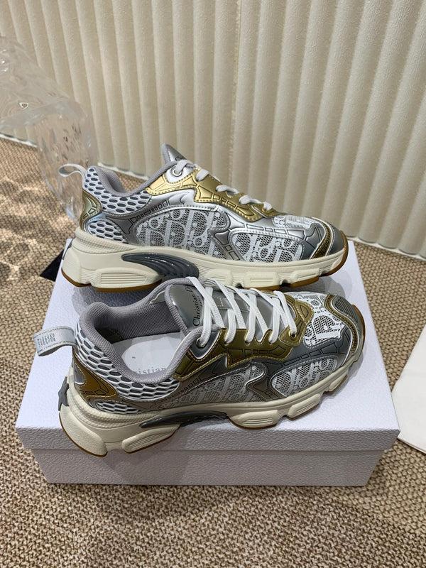 CD Vibe Sneaker In White Mix Dark Grey Gold Polyester Mesh Fabric And Cowhide 113418