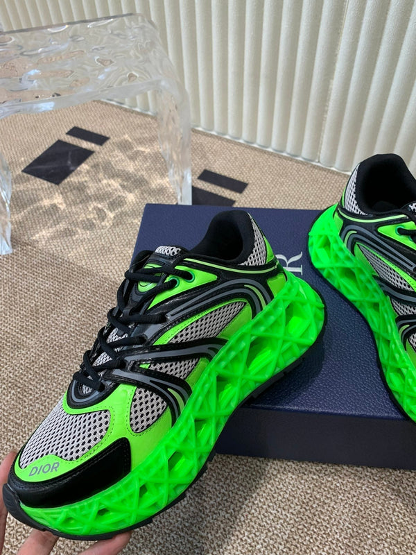 CD Sneaker B35 In Green Mix White Black Calfskin And Fabric 113119