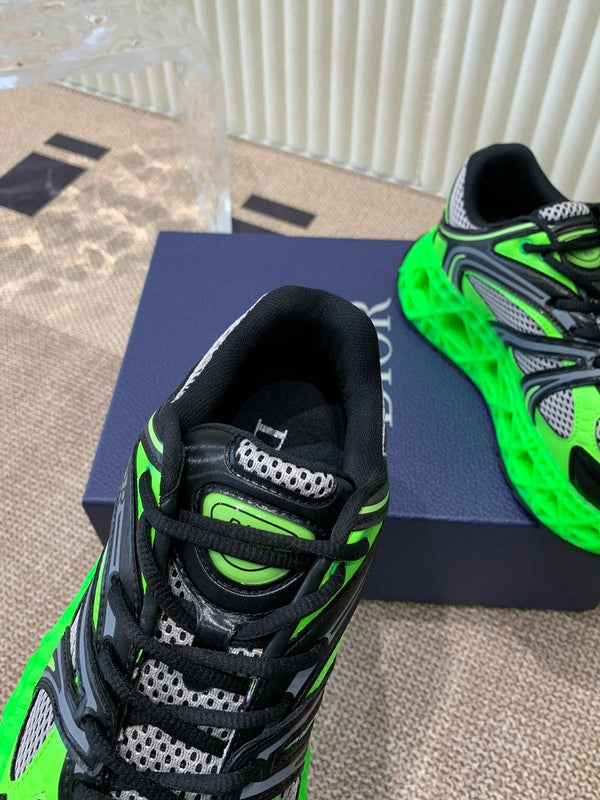 CD Sneaker B35 In Green Mix White Black Calfskin And Fabric 113119