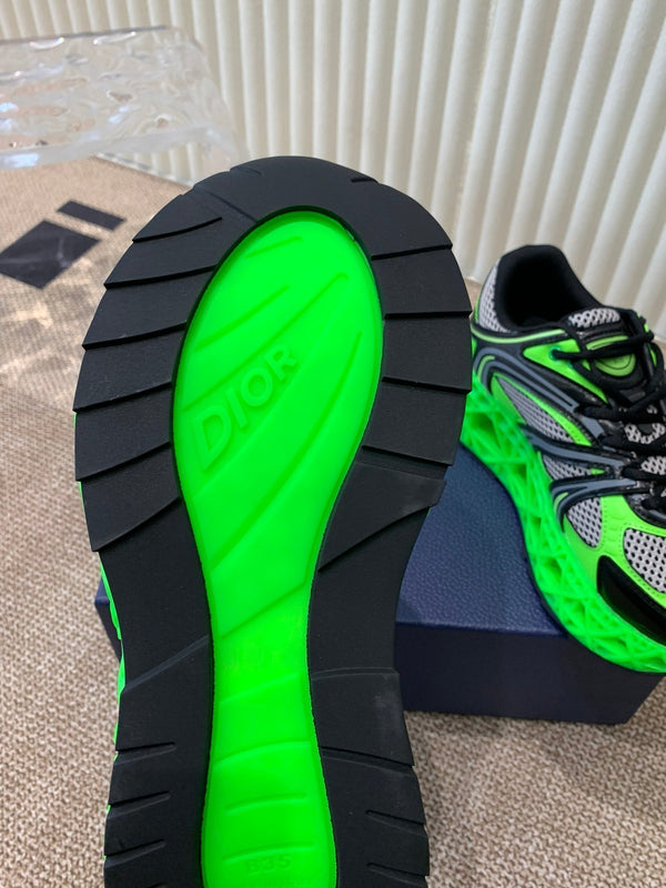 CD Sneaker B35 In Green Mix White Black Calfskin And Fabric 113119