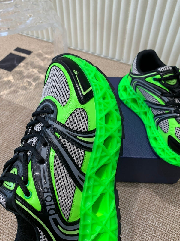 CD Sneaker B35 In Green Mix White Black Calfskin And Fabric 113119