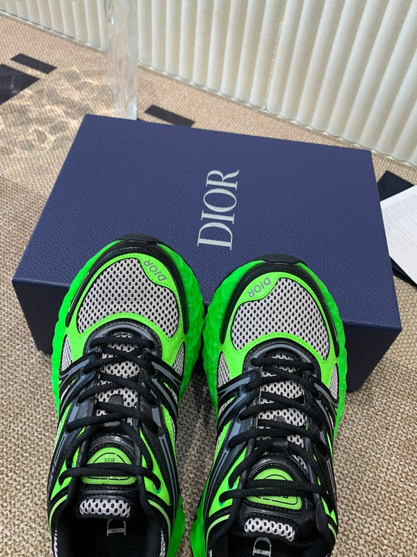 CD Sneaker B35 In Green Mix White Black Calfskin And Fabric 113119