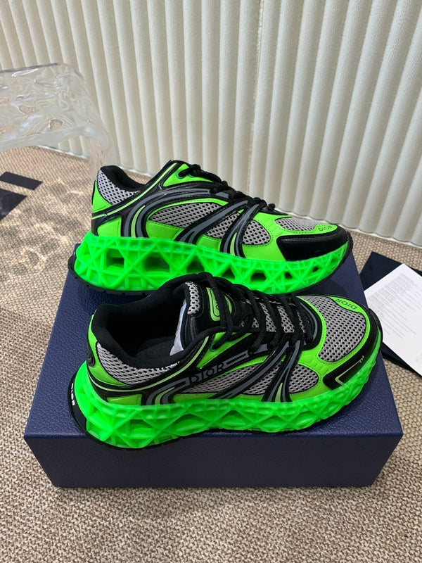 CD Sneaker B35 In Green Mix White Black Calfskin And Fabric 113119