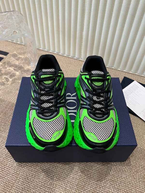 CD Sneaker B35 In Green Mix White Black Calfskin And Fabric 113119